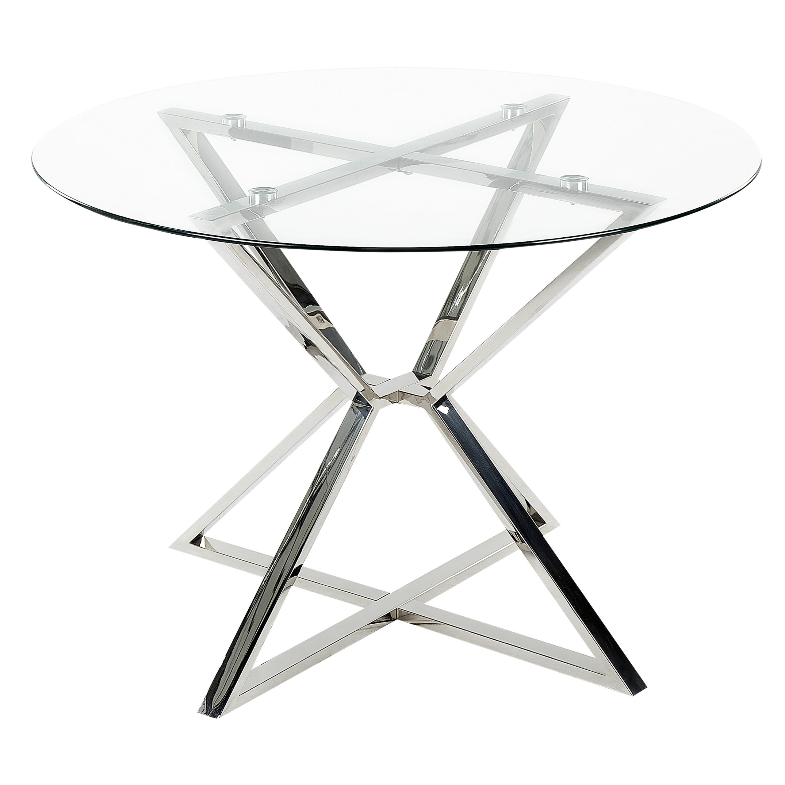 BLAGOVAONSKI STOL 105/75 cm prozirni, srebrne boje okrugli Bosco - prozirno, staklo (105/105/75cm) - Beliani