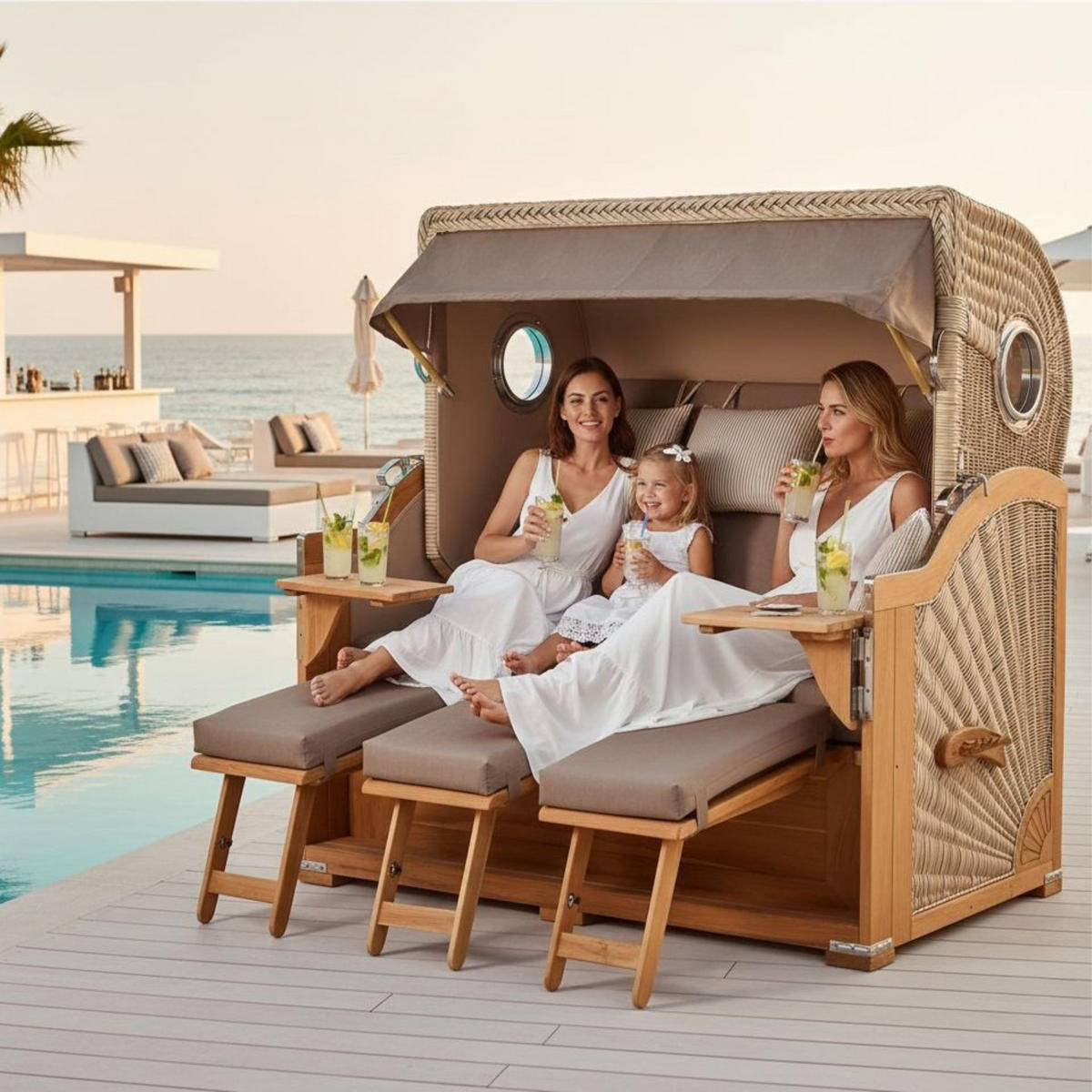 STRANDKORB XXL Baltikum mit Bullaugen - Taupe/Braun, Metall (170/170/95cm) - Mr. Deko