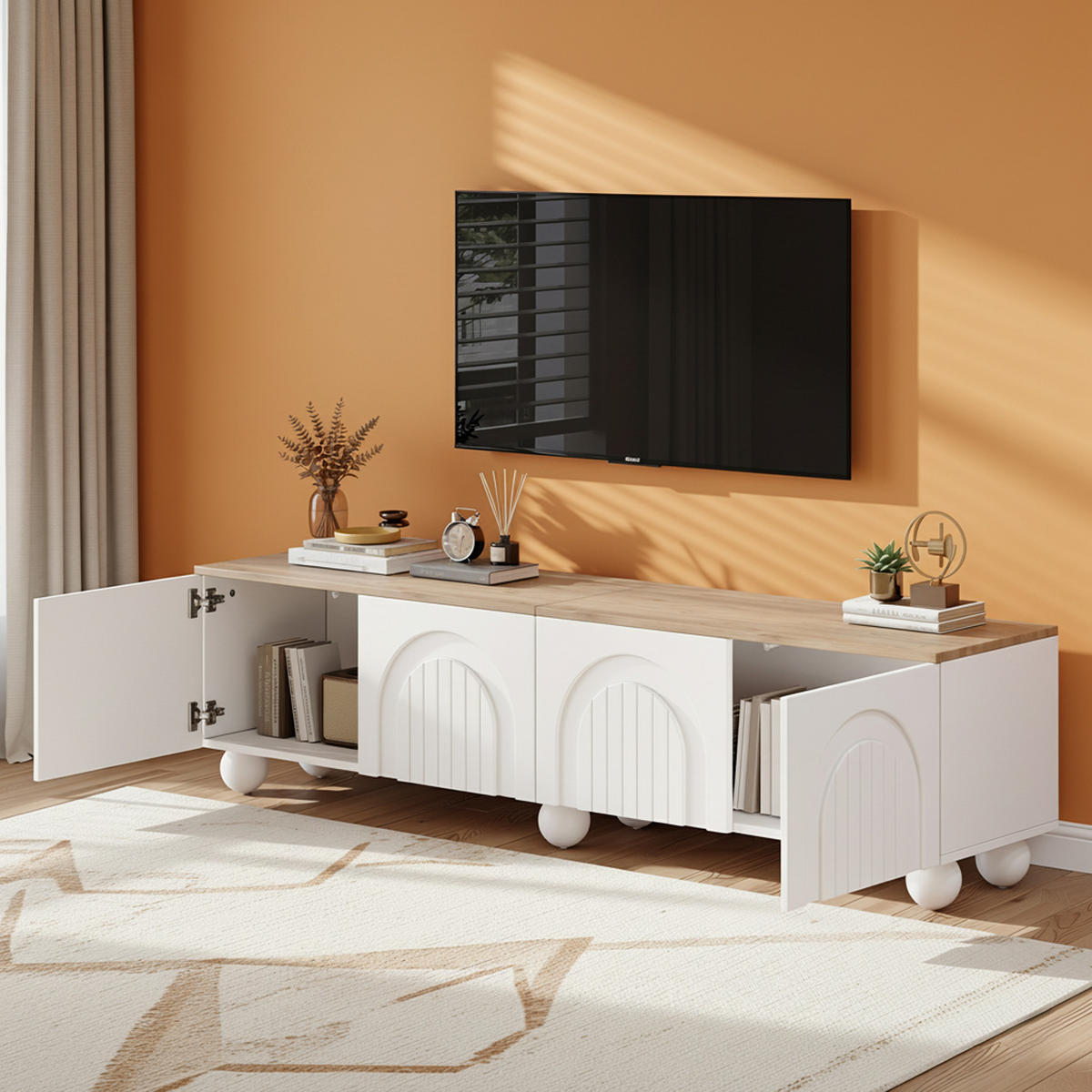 TV-LOWBOARD 180 cm in Weiß & Eiche-Optik - Weiß, Holzwerkstoff (180/45/40cm) - Urban Meuble