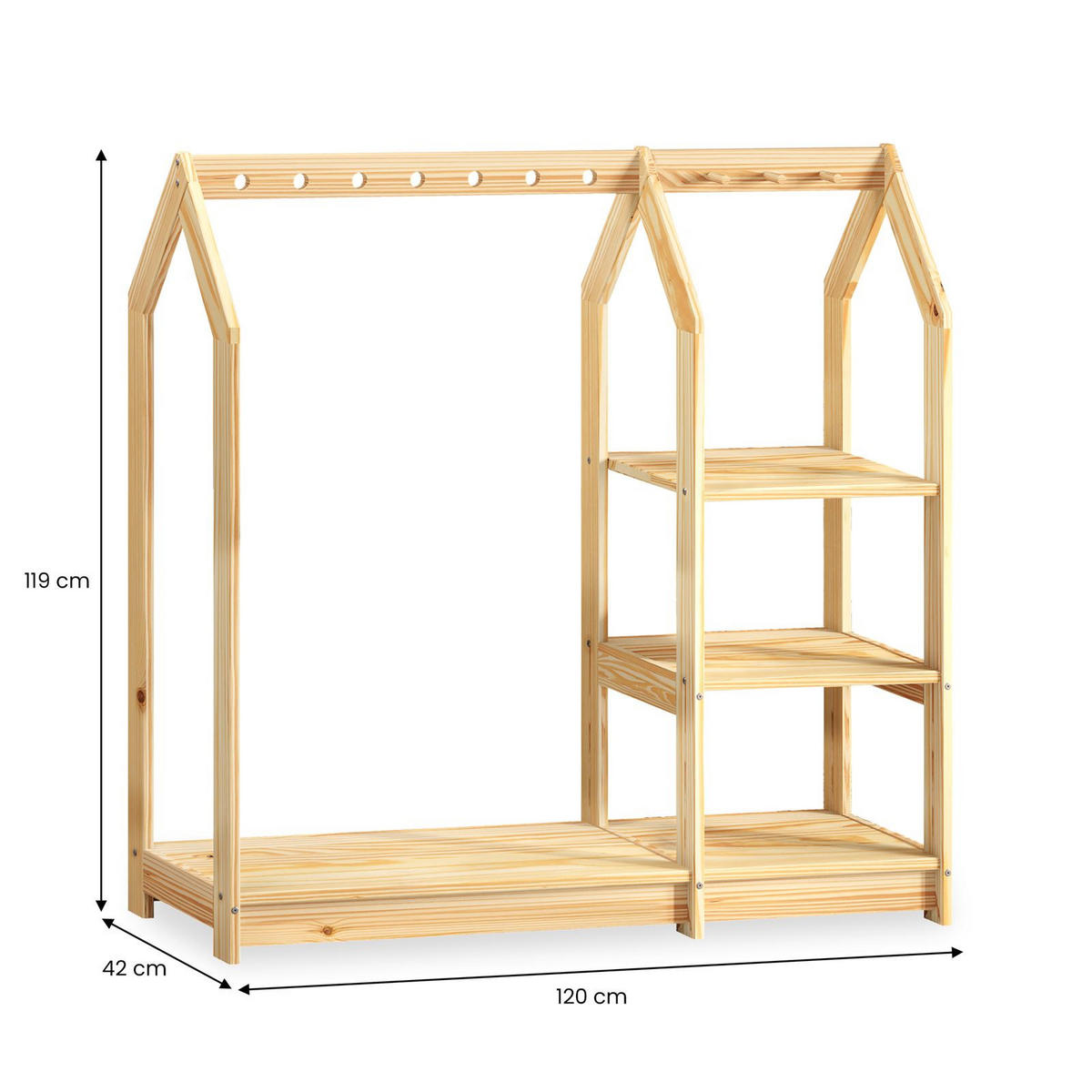KINDER KLEIDERSTÄNDER SALLY natur - Naturfarben, Holz (120/118/42cm) - IDIMEX