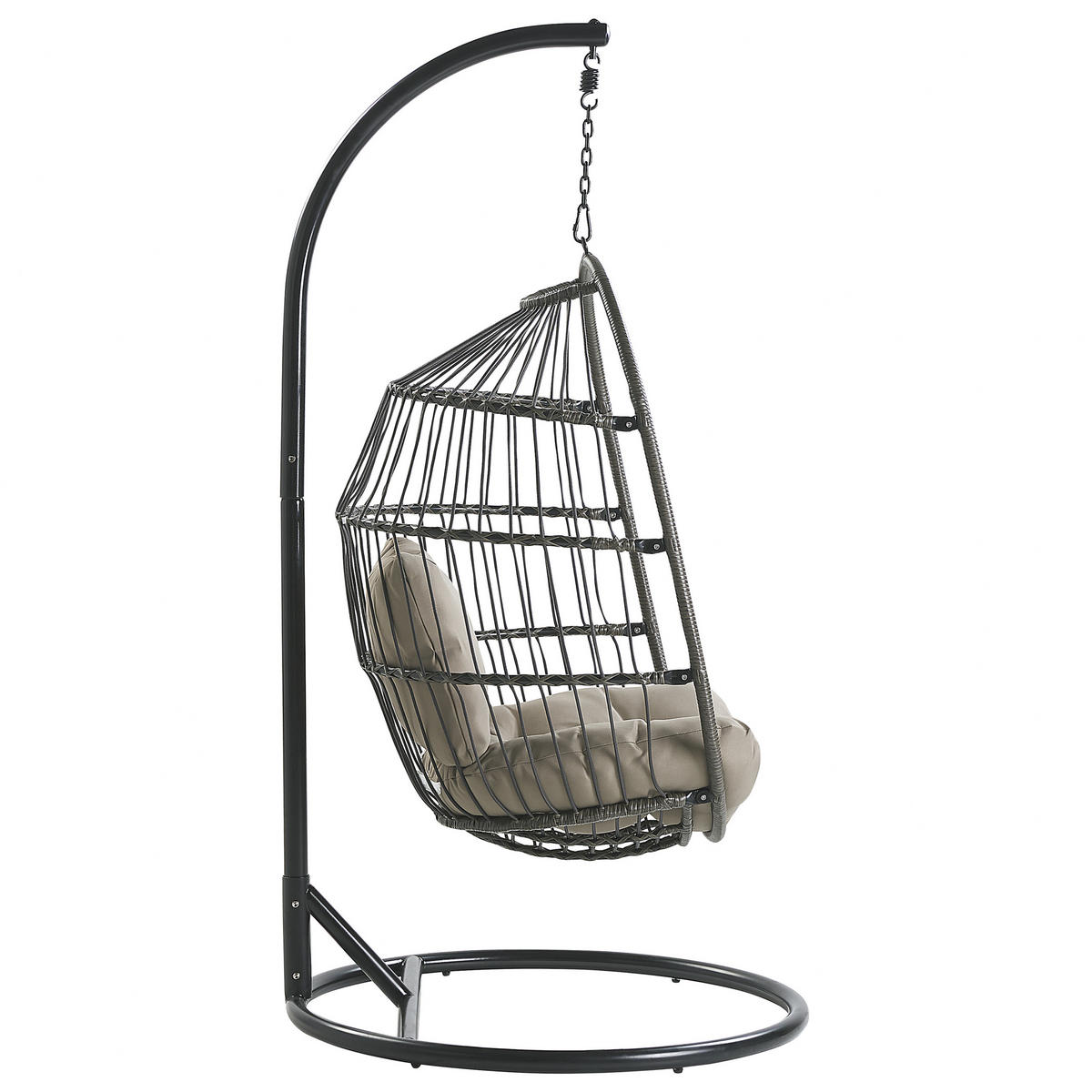 HÄNGESESSEL mit Gestell PE Rattan/Flechtseil schwarz 102 cm Alba - Schwarz, Kunststoff (102/200/102cm) - Beliani