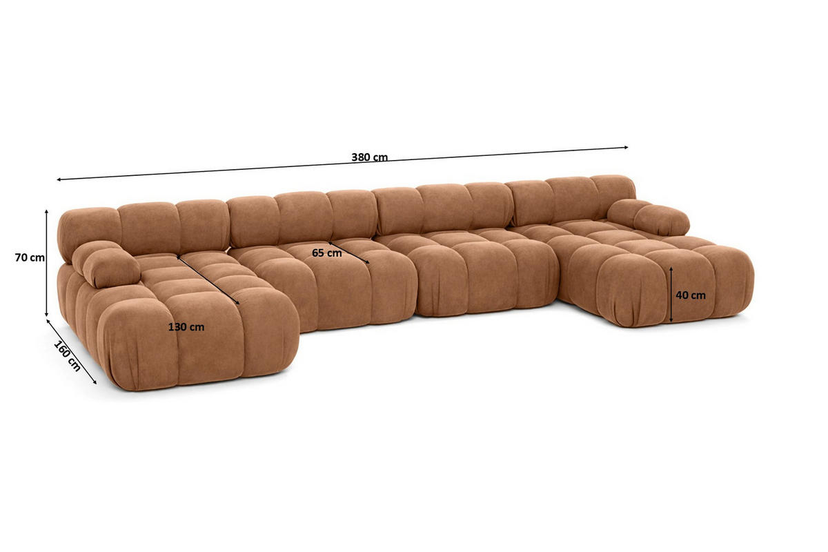 ECKSOFA U-Form XL, Stoff Velours Salvador, Dunkelbeige, Selia U XL - Beige, Holz (380/70/160cm) - Kaiser Möbel