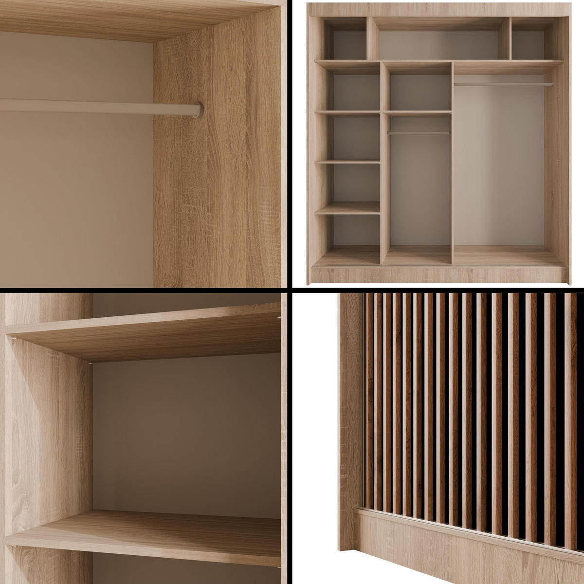 KLEIDERSCHRANK mit Lamel-Schiebetüren VILANv2 - 200 cm Sonoma Eiche + Lamelle Eiche Wotan - Eiche Wotan/Sonoma Eiche, Holzwerkstoff (200/215/61cm) - ALTDECOR