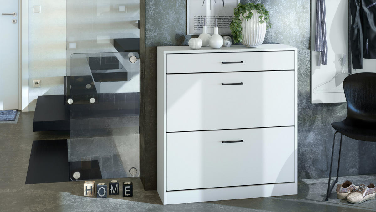 SCHUHSCHRANK Elvas Front in Weiß matt - Weiß, Holzwerkstoff (89/95.5/27cm) - Vladon