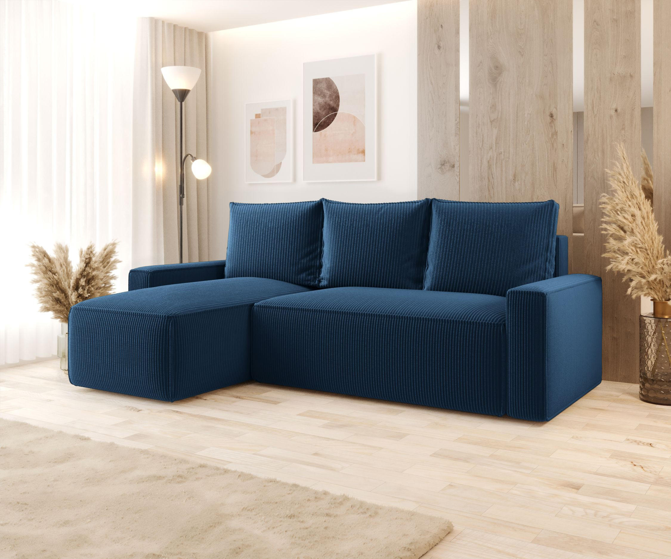 ECKSOFA mit Schlaffunktion SAVIO Poso 05 Links - Dunkelblau, Textil (232/140cm) - Bedante