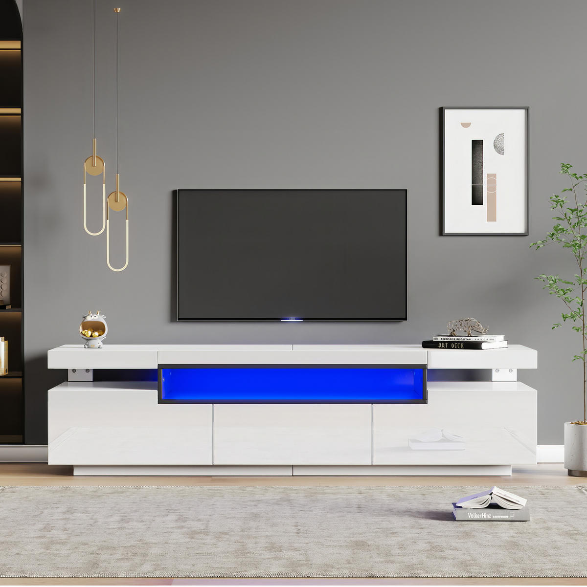 LOWBOARD 160/39/42 cm aus Holzwerkstoff mit LED-Beleuchtung und 3 Schubladen Weiß - Weiß, Holzwerkstoff (160/42/39cm) - Modenvie