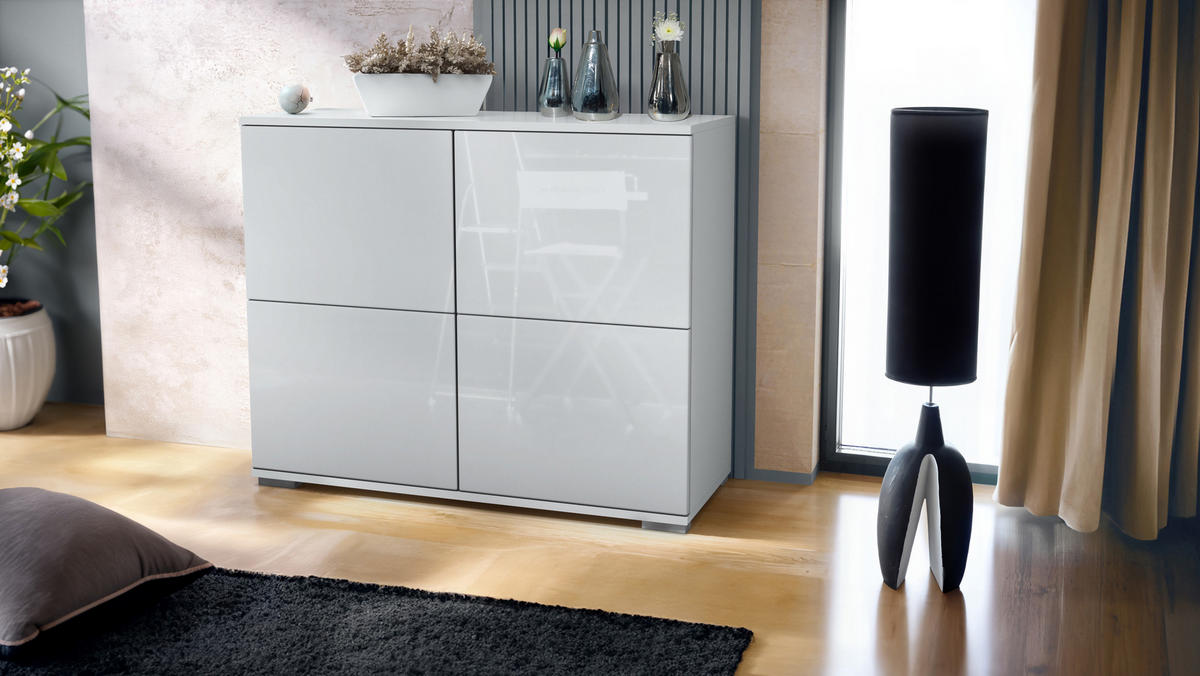 KOMMODE Rova Weiß Hochglanz - Weiß Hochglanz, Holzwerkstoff (92.5/75.5/35cm) - Vladon