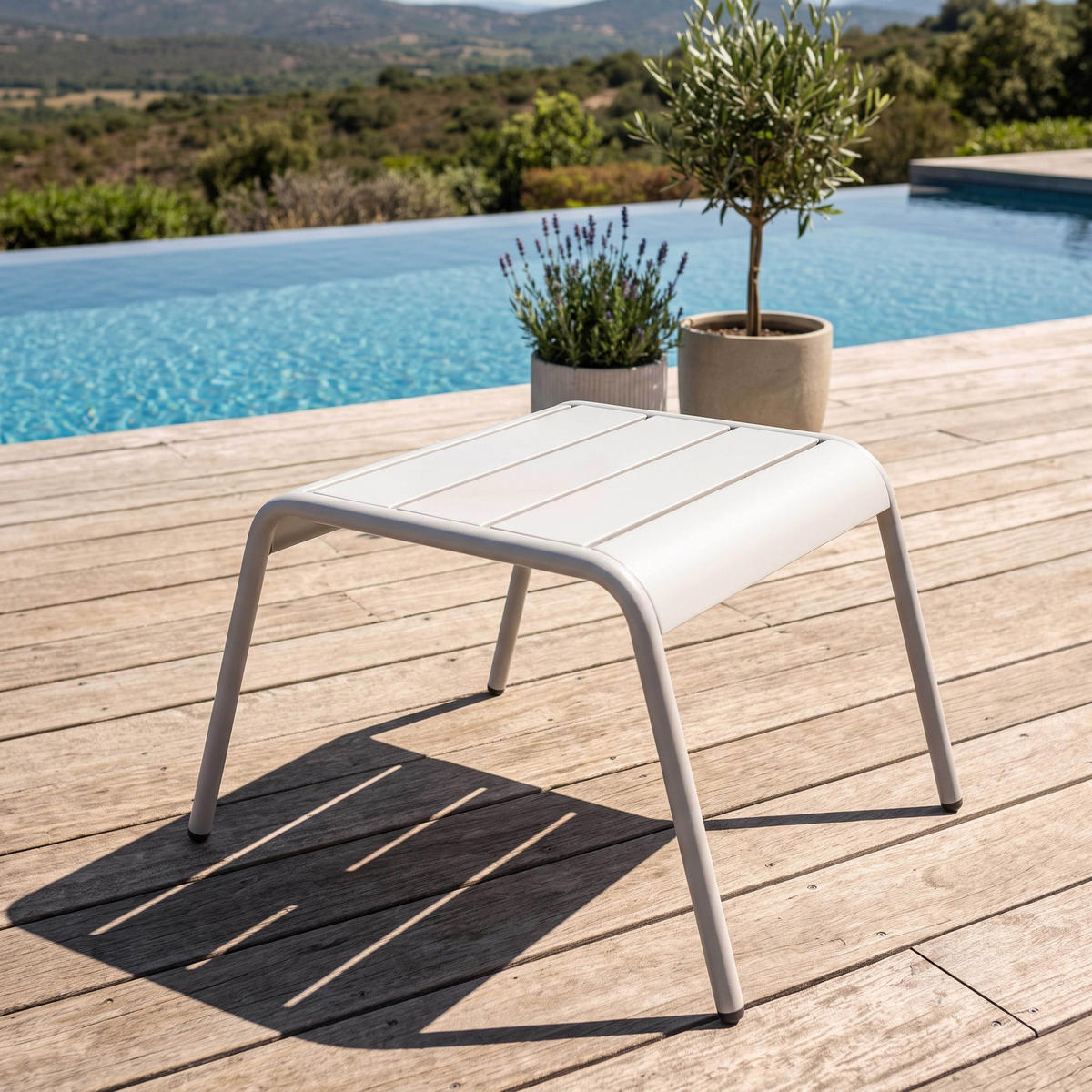 GARTENHOCKER, Weiß - Weiß, Metall (44/30/40cm) - Oviala