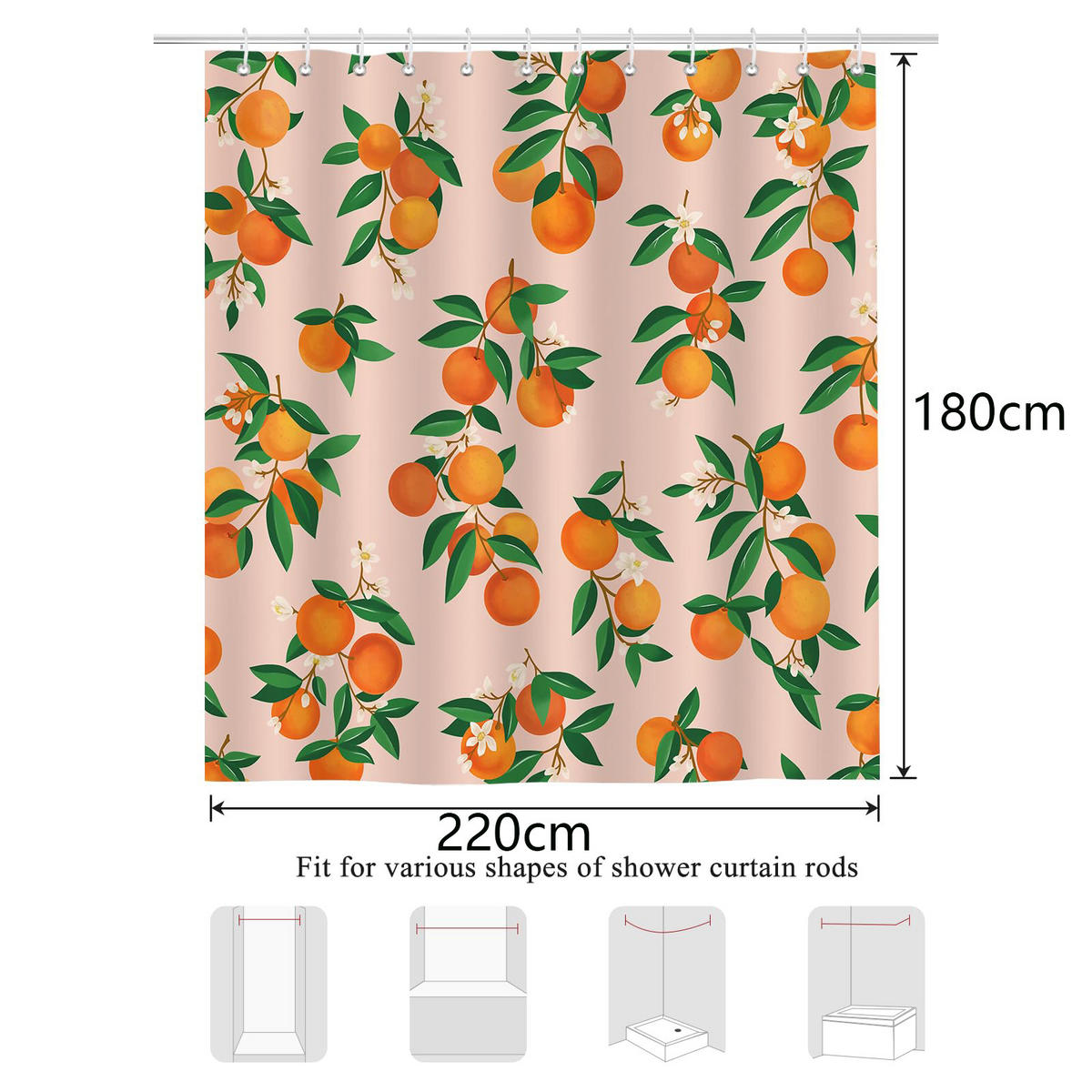 DUSCHVORHANG Orange wasserdicht schimmelresistent mit Haken - Orange, Textil (220/180cm) - MCBOSON