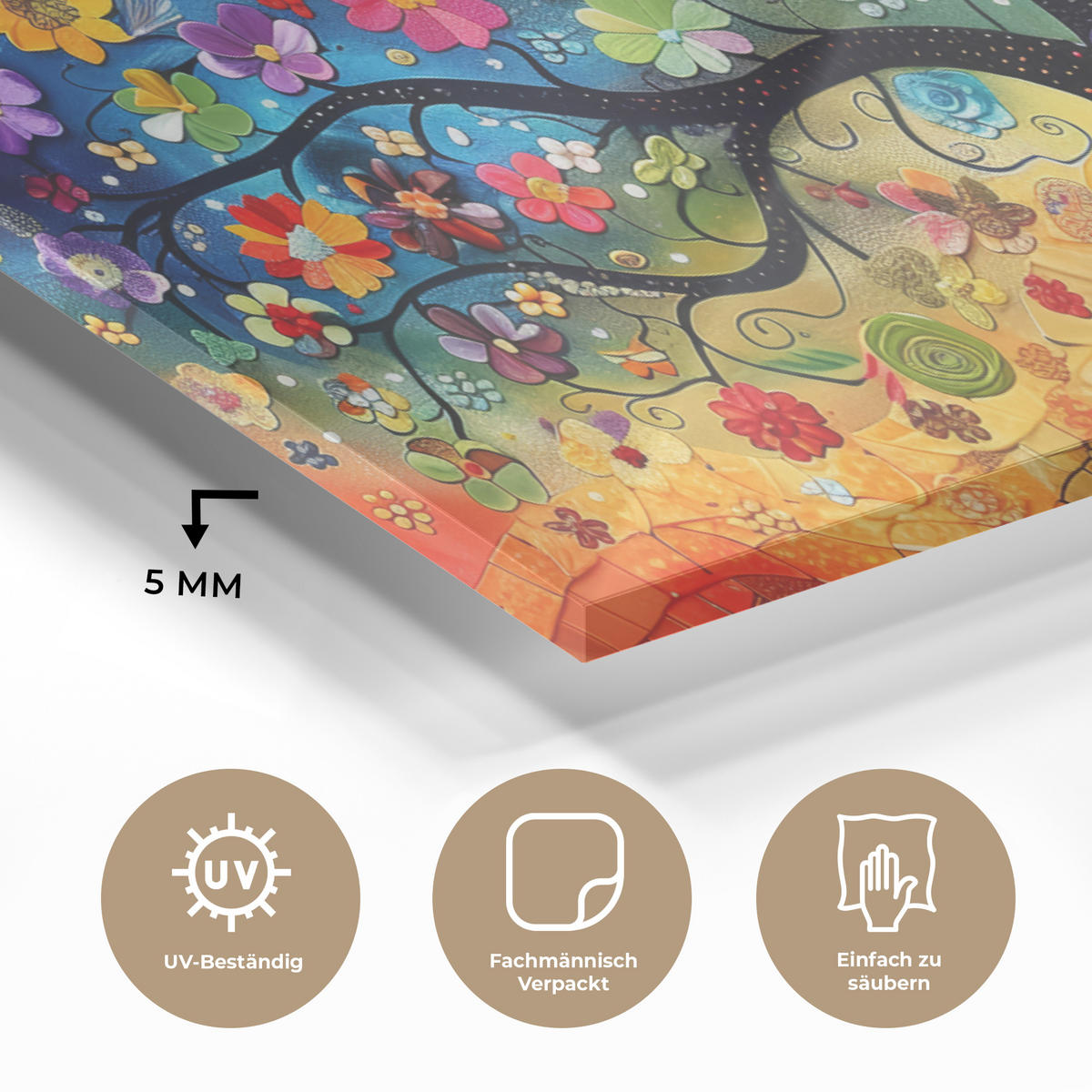 OBRAZ NA AKRYLOVOM SKLE Umenie - Strom života - Kvety - Hippie 120x60 cm - tmavomodrá, sklo (120/60cm) - MuchoWow