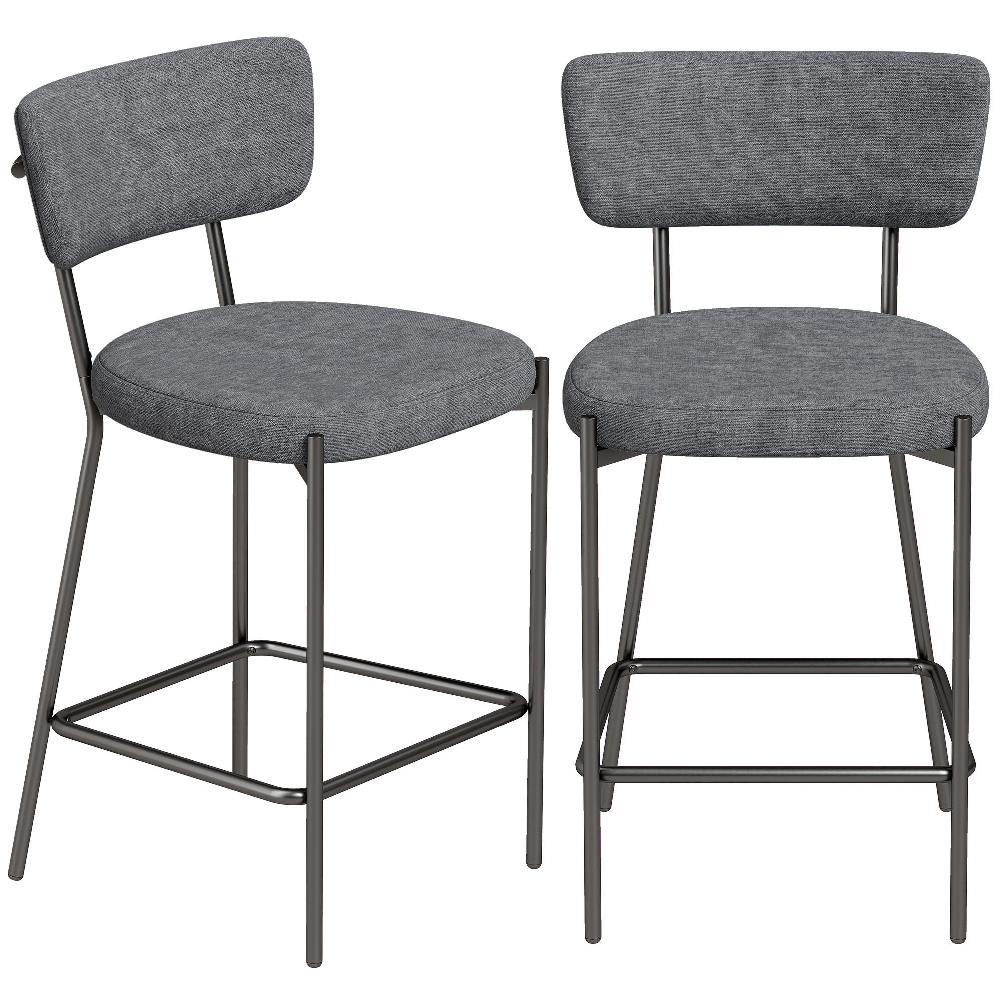 BARHOCKER 2er-Set DE-08043 mit geschwungener Rückenlehne Grau - Grau, Metall (49/93/53cm) - ComfortXL
