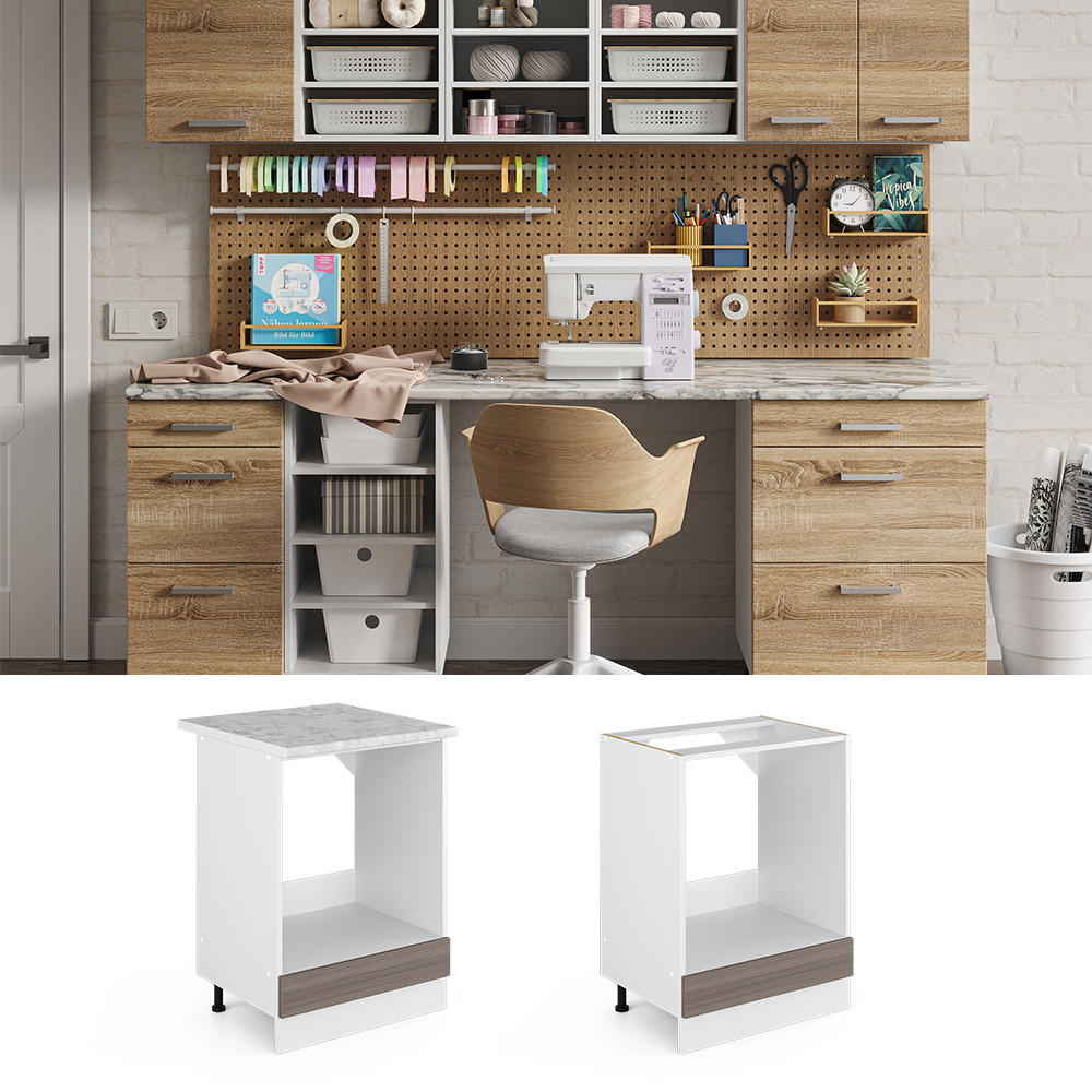 UNTERSCHRANK R-Line Grau 60 cm mit Großnische, ohne AP - Weiß/Grau, Holzwerkstoff (60/81.6/46cm) - Vicco