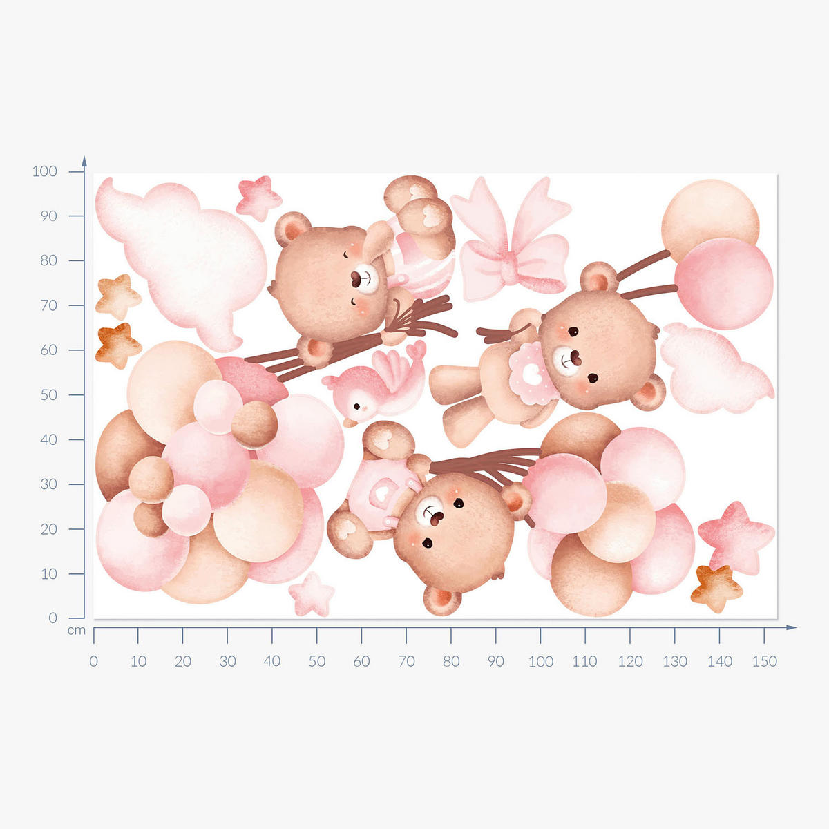 AUFKLEBER 100x154 cm Bären Ballons - Pink, Kunststoff (100/154/0.1cm) - TULUP