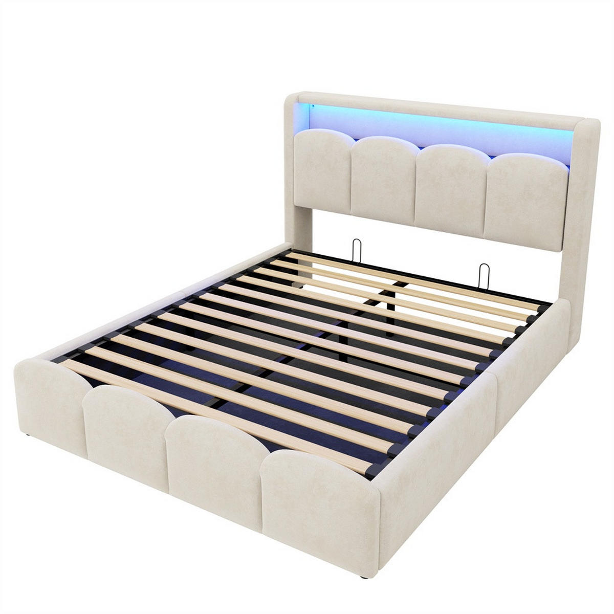 POLSTERBETT 140x200 cm mit KopfteilStauraum & hydraulischem Stauraum - USB und Type-C & LED - Beige - Beige, Textil (140/200cm) - DELFA