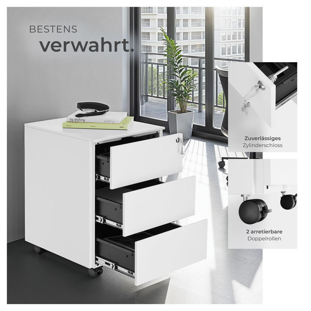 AKTENROLLSCHRANK Magna,39 x 45 x 55 cm,weiß - Weiß, Textil (39/55/45cm) - tectake