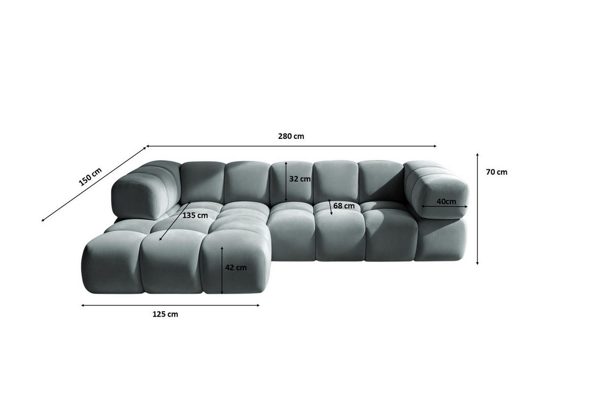 ECKSOFA L-Form Averro, stoff Bluvel, Blaugrau, Links - Blaugrau, Holz (280/150cm) - Kaiser Möbel