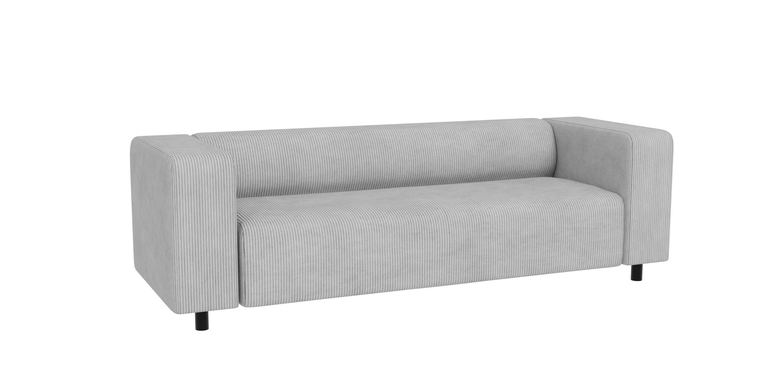 3-SITZER-SOFA Tove Hellgrau Cord - Hellgrau/Schwarz, Holz/Kunststoff (135/65/80cm) - S-Style Möbel