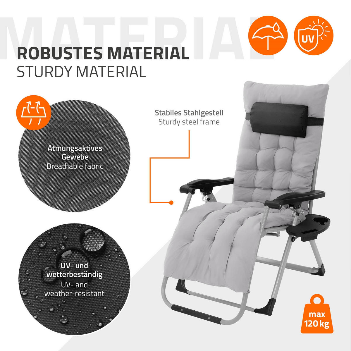 SONNENLIEGE 2er Set grau - Hellgrau, Metall (65/112/148cm) - Hauki