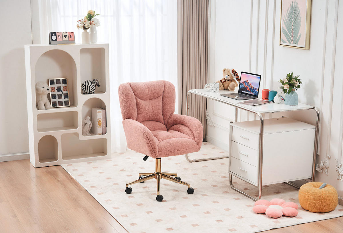 DREHSTUHL Teddy-Stoff höhenverstellbar und 360° drehbar 64/62/92.5 cm Rosa - Rosa, Textil (62/92.5/64cm) - Redom