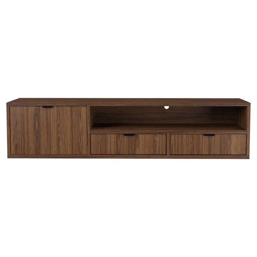 Beautysofa NÍZKÁ visící komoda Evron se 2 zásuvkami a 1 dvířky, 150 cm, ořech