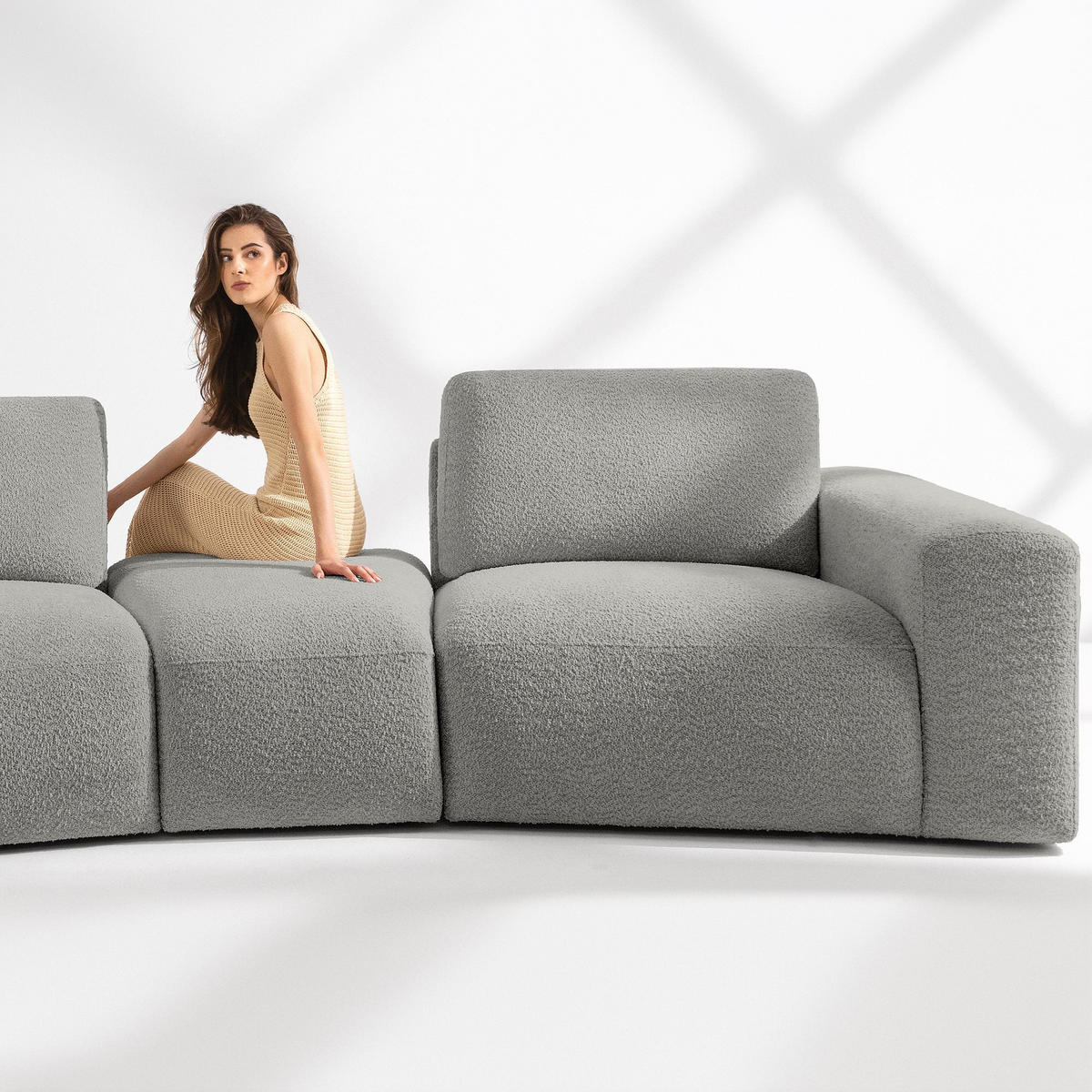 5-SITZER ECKSOFA ZUCCO Boucle links, Hellgrau - Hellgrau, Textil (430/84/105cm) - KONSIMO®