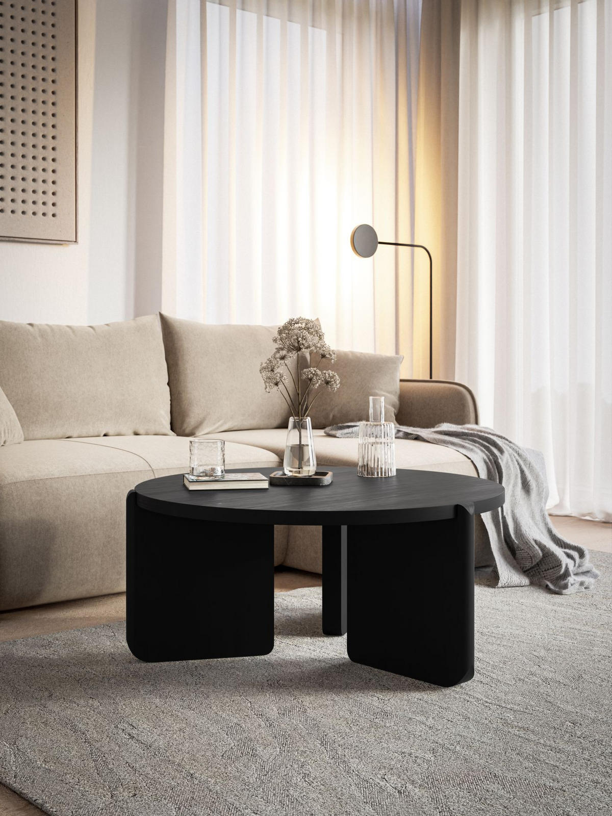 COUCHTISCH Preffines S Esche Schwarz-Grau 80 cm - Schwarz, Holzwerkstoff (80/80/40cm) - Selsey