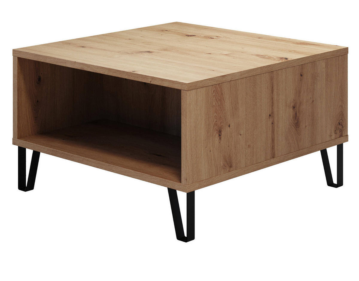 COUCHTISCH Eiche Artisan 60 x 60 cm quadratisch, Beistelltisch mit Ablage - Eichefarben/Schwarz, Holzwerkstoff/Metall (60/60/37cm) - Top.Furn