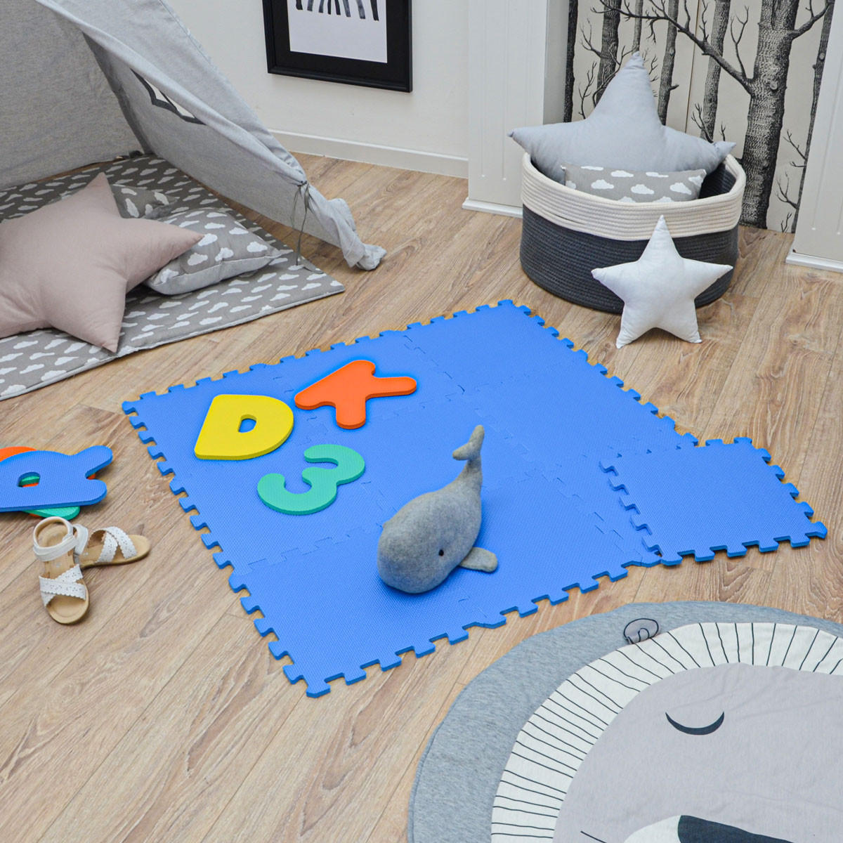 SPIELMATTE ab Null - 90 cm Baby Puzzlematte Blau - Blau, Kunststoff (30/30cm) - Littletom