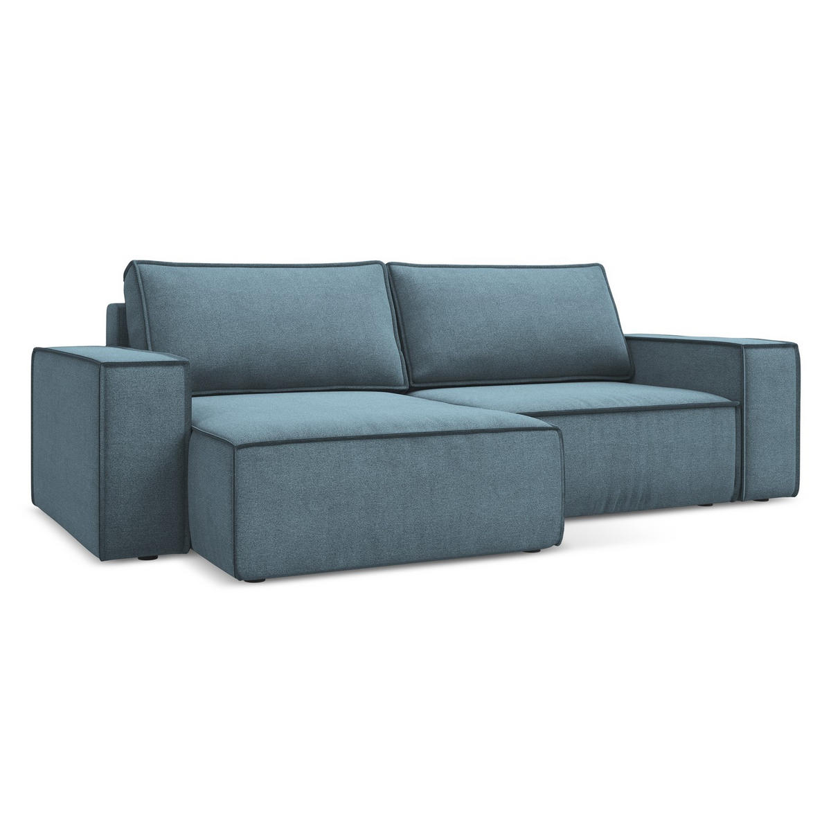 ECKSOFA mit Schlaffunktion Strukturstoff Stoff Blau - Blau/Schwarz, Kunststoff/Textil (148/257cm) - LaMiaSofa