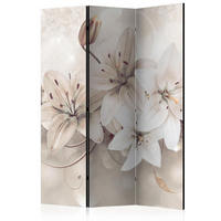 PARAVENT Akustik 3-tlg 135x172 cm Wei e Lilienbl ten Abstraktion - Beige, Holz/Textil (135/172/3cm) - Muralo