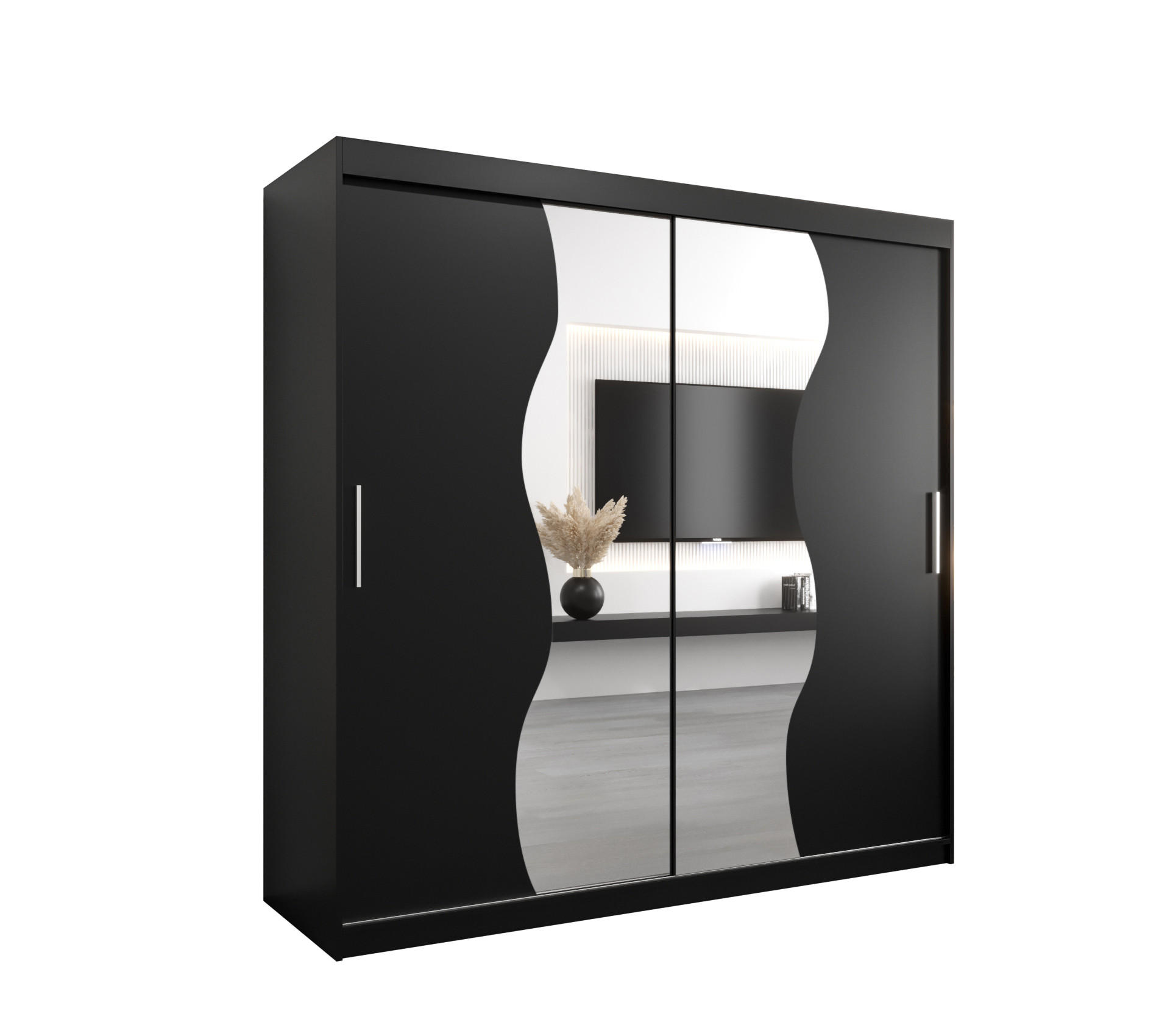 Abiks Möbel Schwebetürenschrank Schwarz, Schwarz 200x200x62 cm