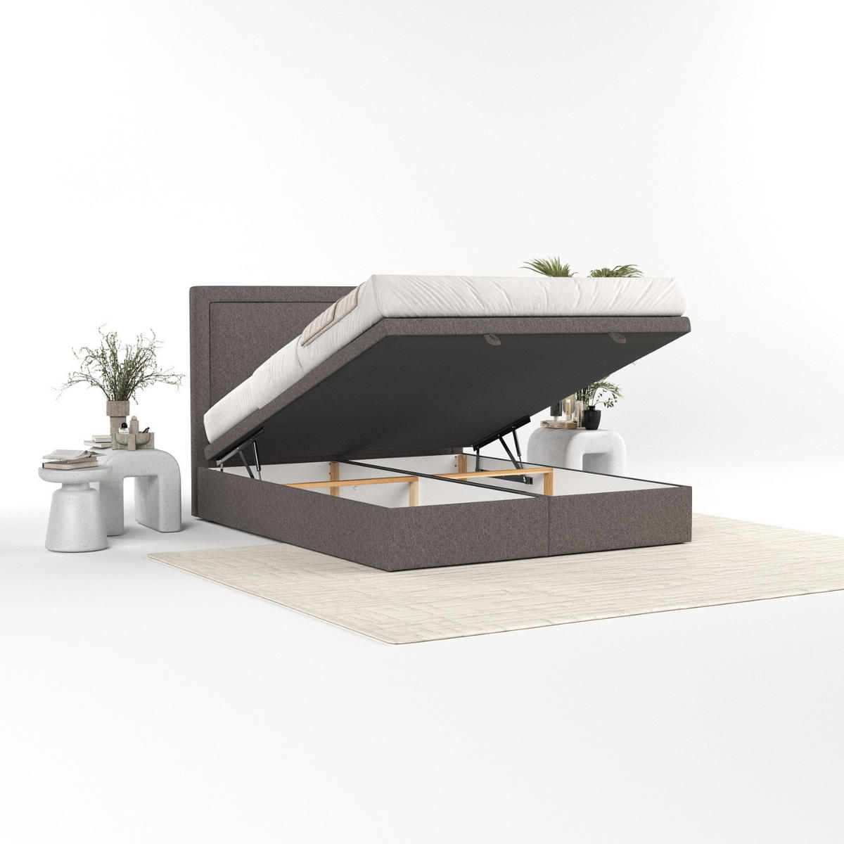 POLSTERBETT Salma mit Stauraum 140/200 cm Braun im Megan Stoff - Schwarz/Braun, Holz/Holzwerkstoff (140/200cm) - AltaBeds