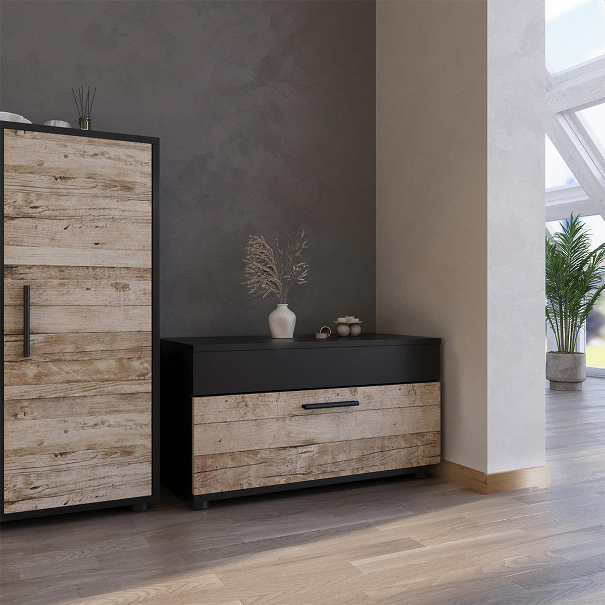 POLICE NA KNIHY Berno Černý/pískový dub - černá/Sonoma dub, kompozitní dřevo (70.8/38.9/35.3cm) - Vicco