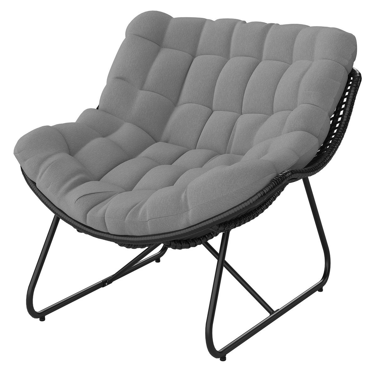 GARTENSESSEL MIT SITZKISSEN - Polyrattan / Polyester - Schwarz/Grau, Kunststoff/Textil (97/84/111cm) - home24