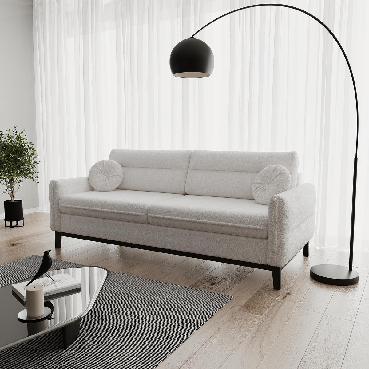 SITZGARNITUR Belweder, zwei Sofas+Sessel, Hellbeige, Bouclé - Wengefarben/Beige, Holz/Textil (268/95/94cm) - Beautysofa