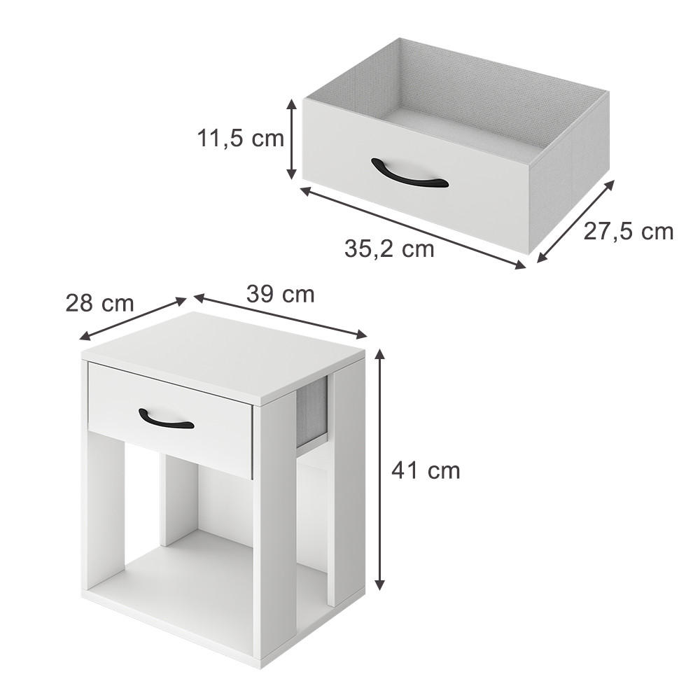 NACHTTISCH Virela Weiß 39 x 41 cm 2er Set - Weiß, Holzwerkstoff (39/41/28cm) - Vicco