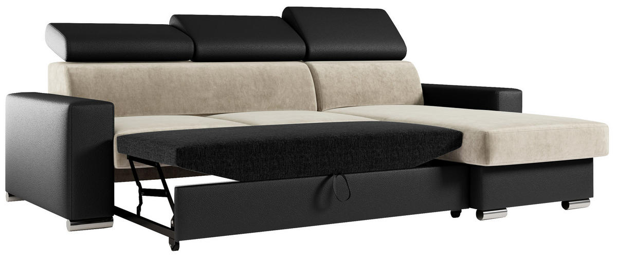 ECKSOFA FOX-L Beige/Schwarz - Beige/Silberfarben, Kunststoff/Textil (242/168cm) - MKS