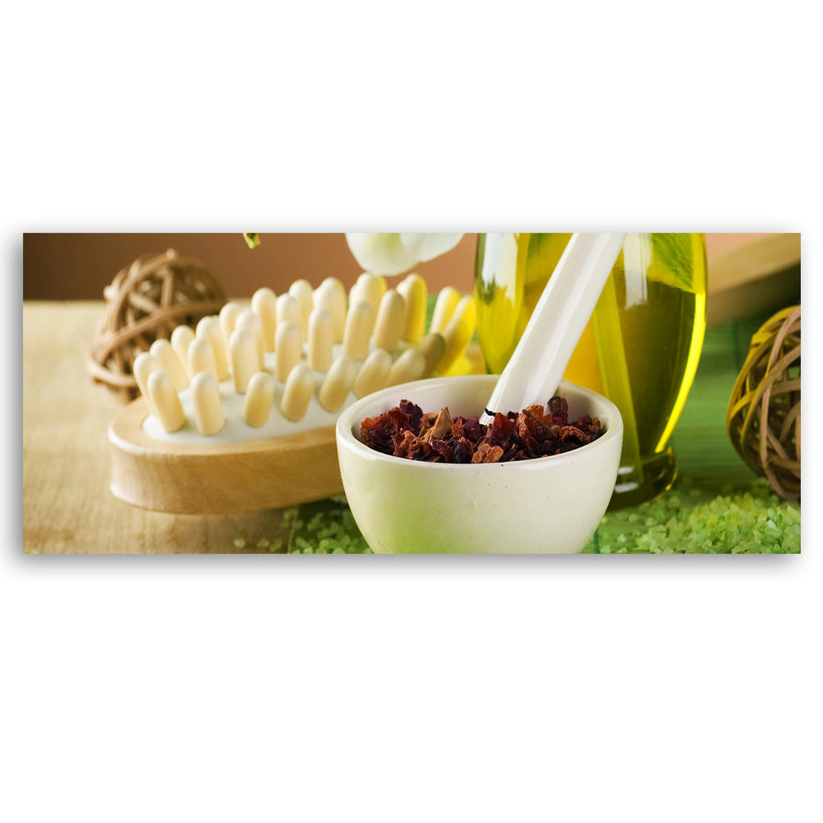 WANDBILD zen spa komposition - Grün, Textil (90/30cm) - Feeby