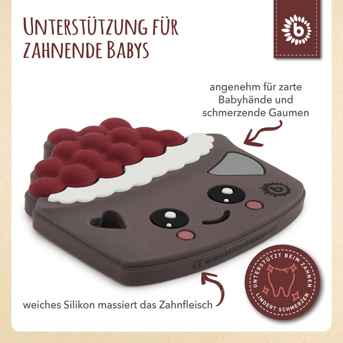 BEISSRING Silikon Torte - ab Geburt - Dunkelrot, Kunststoff (8/8cm) - Bieco Spielwaren