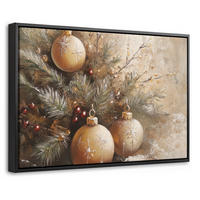 LEINWAND Bilder mit Rahmen - Weihnachten - Kugeln - Beige - Gold - 30x20 - Goldfarben, Textil (30/20cm) - MuchoWow