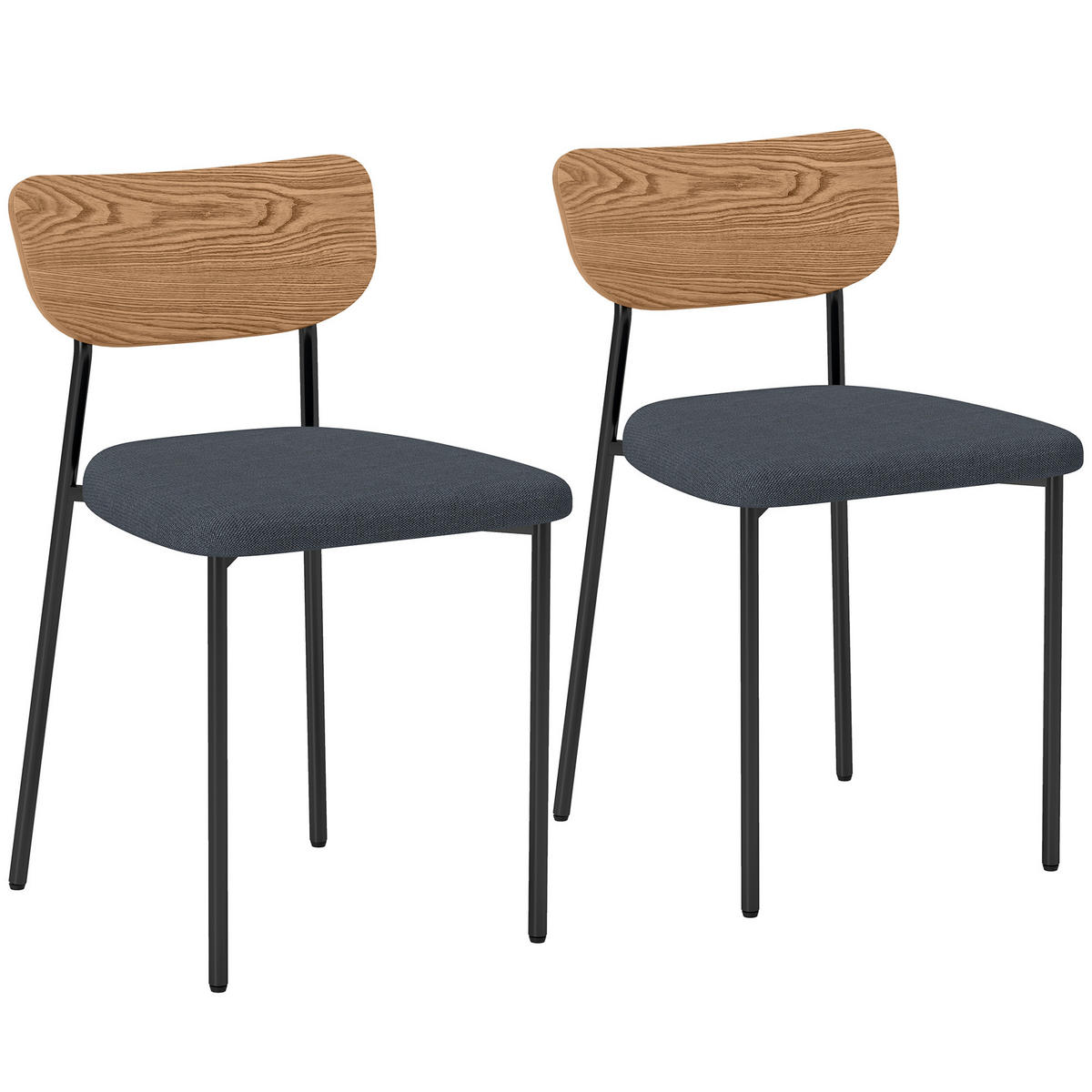 ESSZIMMERSTÜHLE 2er-Set Küchenstuhl mit Rückenlehne, Leinenoptik für Esstisch - Grau, Kunststoff (45/76/49cm) - HOMCOM