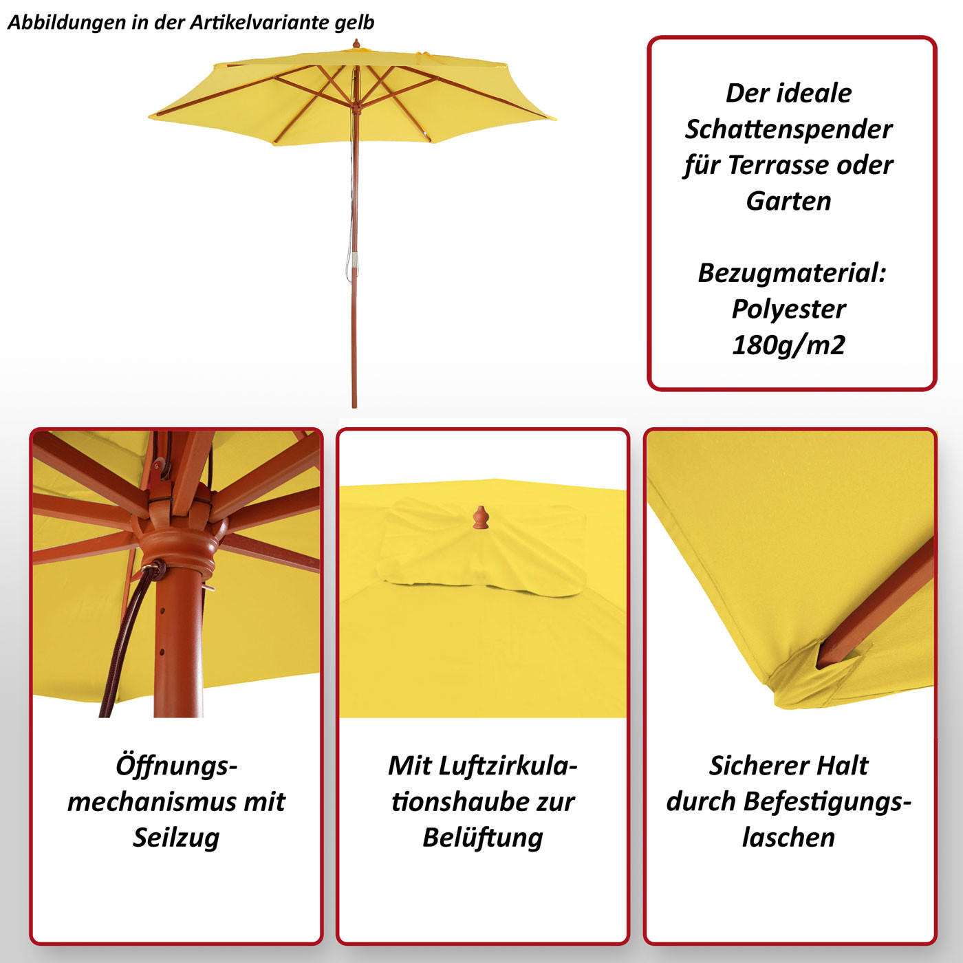 SONNENSCHIRM RUND Cremeweiß - Weiß, Holz (350/350cm) - MCW