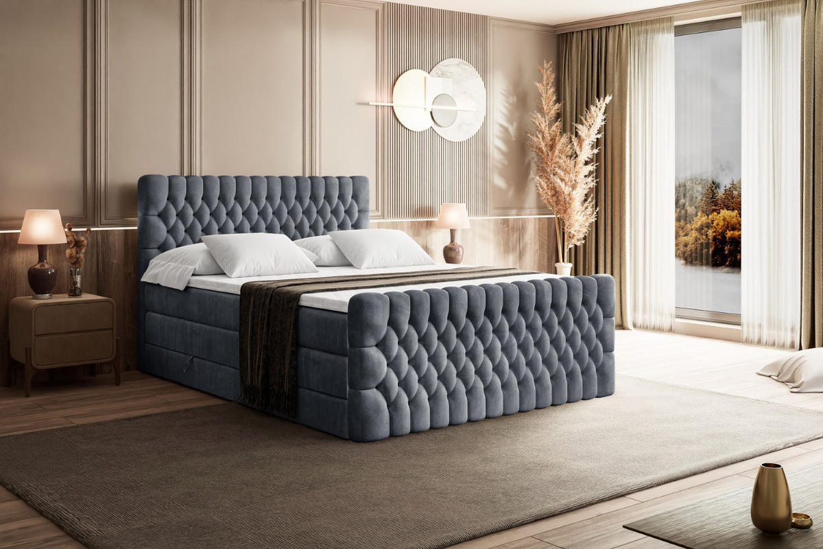 BOXSPRINGBETT SERENE-Z KING - 120 x 200 - H3/H4 - Grau - Grau, Holzwerkstoff (120/200cm) - ALTDECOR