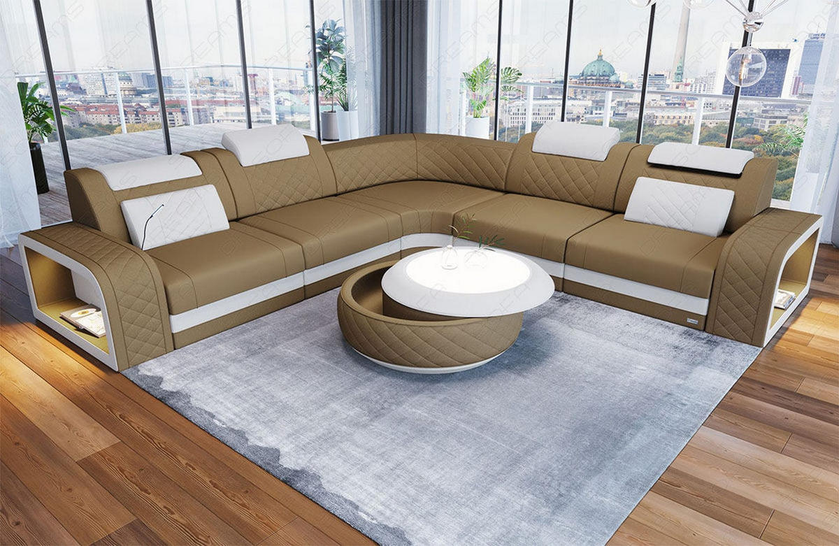 ECKSOFA Sofa Foggia Cappuccino Weiß Mikrofaserstoff - Cappuccino, Kunststoff (294/294cm)