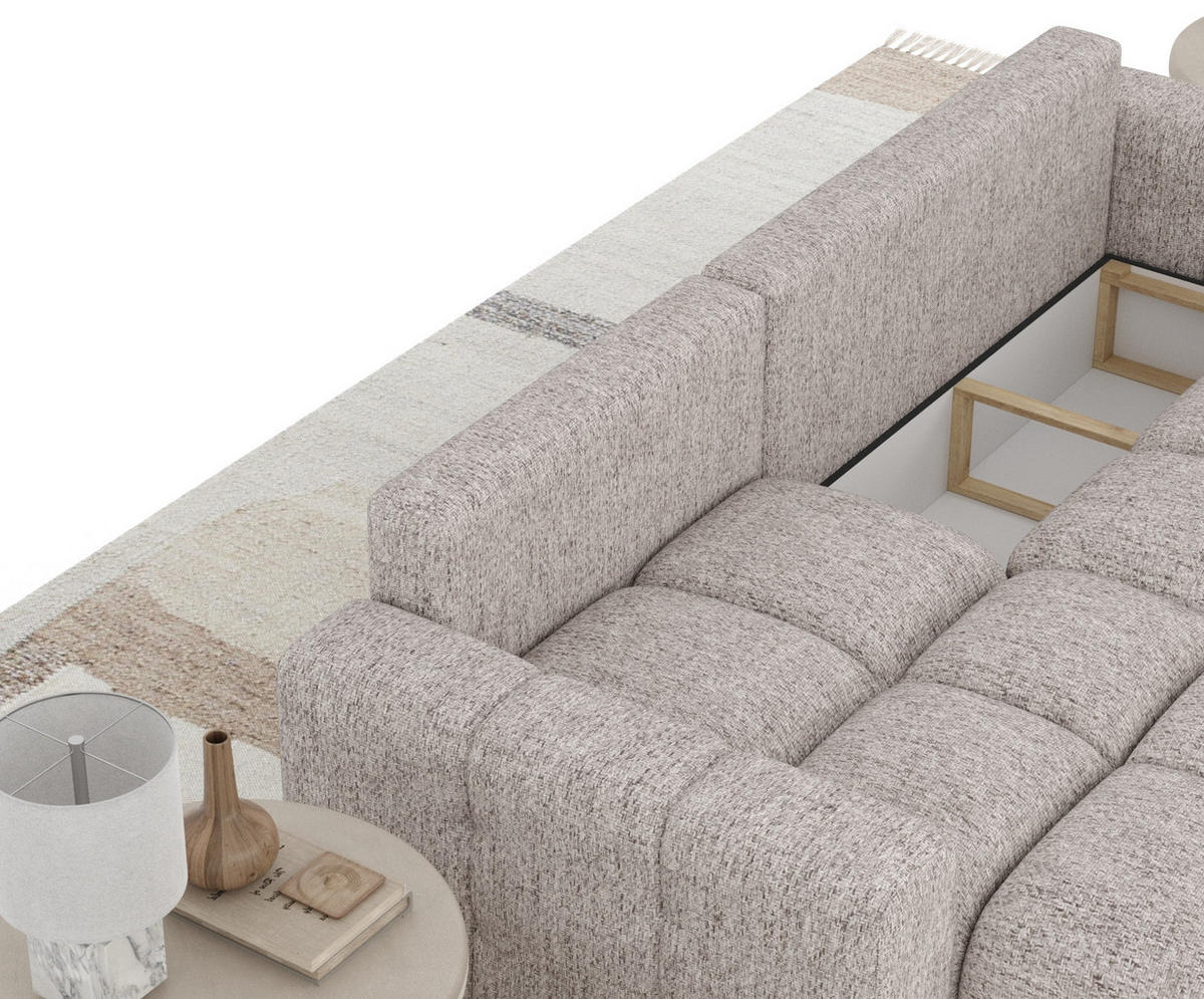 ECKSOFA MIT SCHLAFFUNKTION Ucci Hellbraun Webstoff - Hellbraun/Schwarz, Holz/Holzwerkstoff (233/142cm) - Maison de Reve