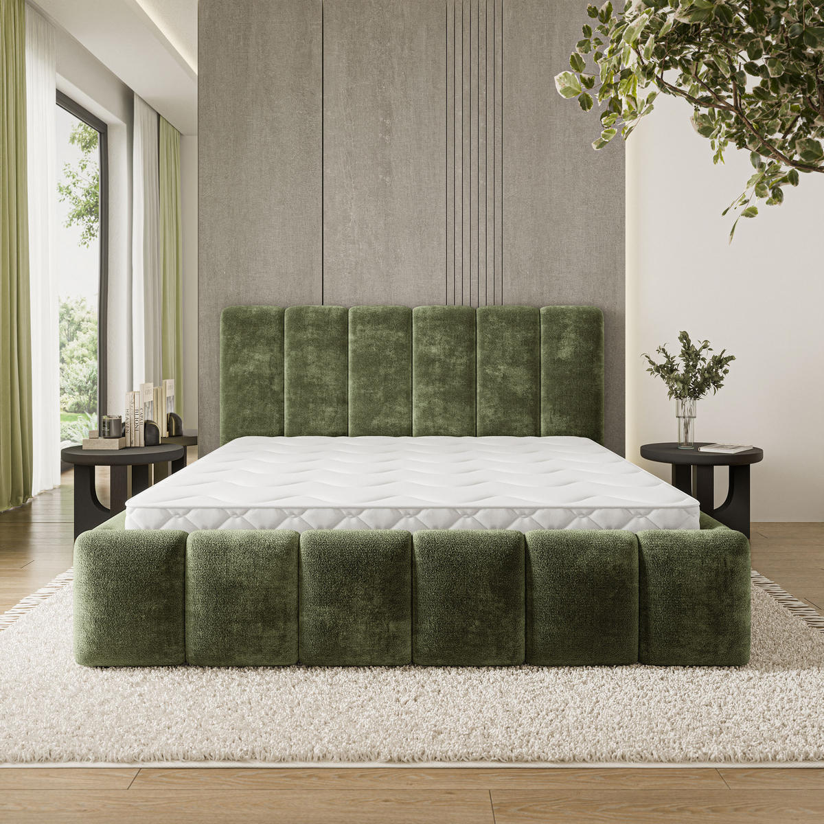 POLSTERBETT ATTORA LM 180x200 cm mit Bettkästen - Grün - Grün, Holz (180/200cm) - MASSENO