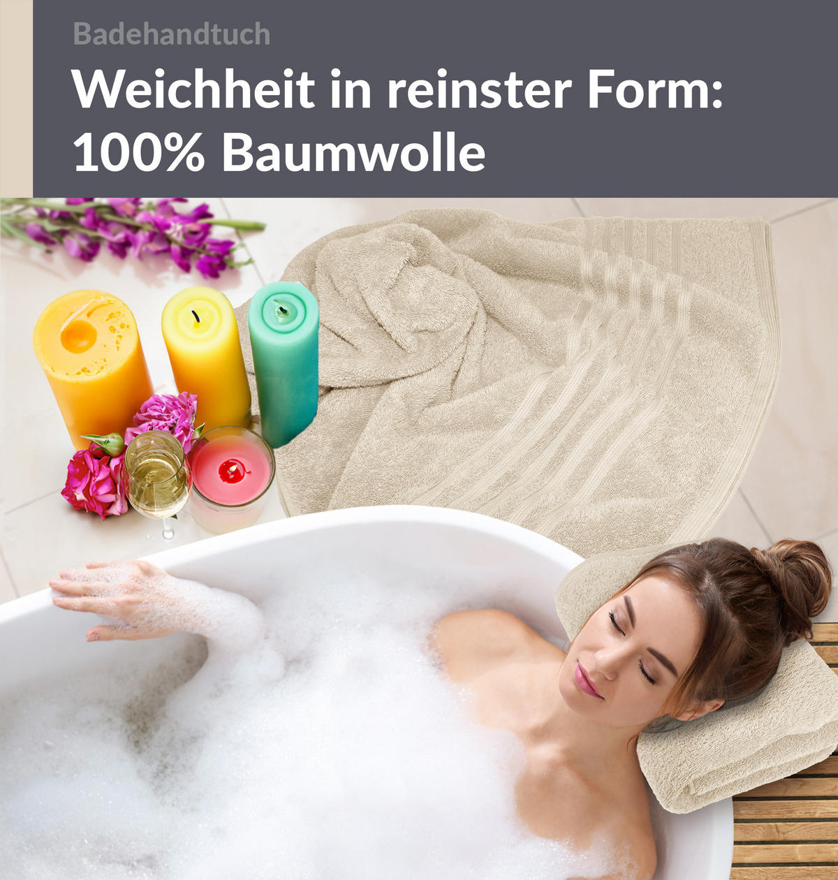 BADETUCH London Natur 2er Set 100x150 - Naturfarben, Textil (100/150cm) - Lashuma