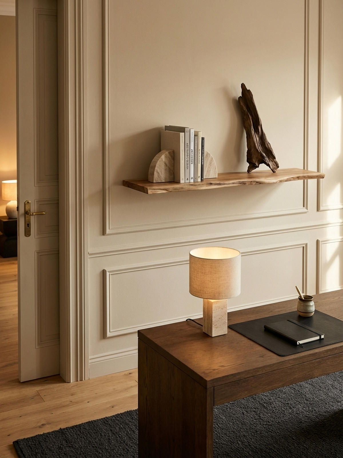 WANDREGAL Akazienholz Baumkante Rustikal, Beige 100x26x4 cm - Beige, Holz (100/4/26cm) - KADIMA DESIGN