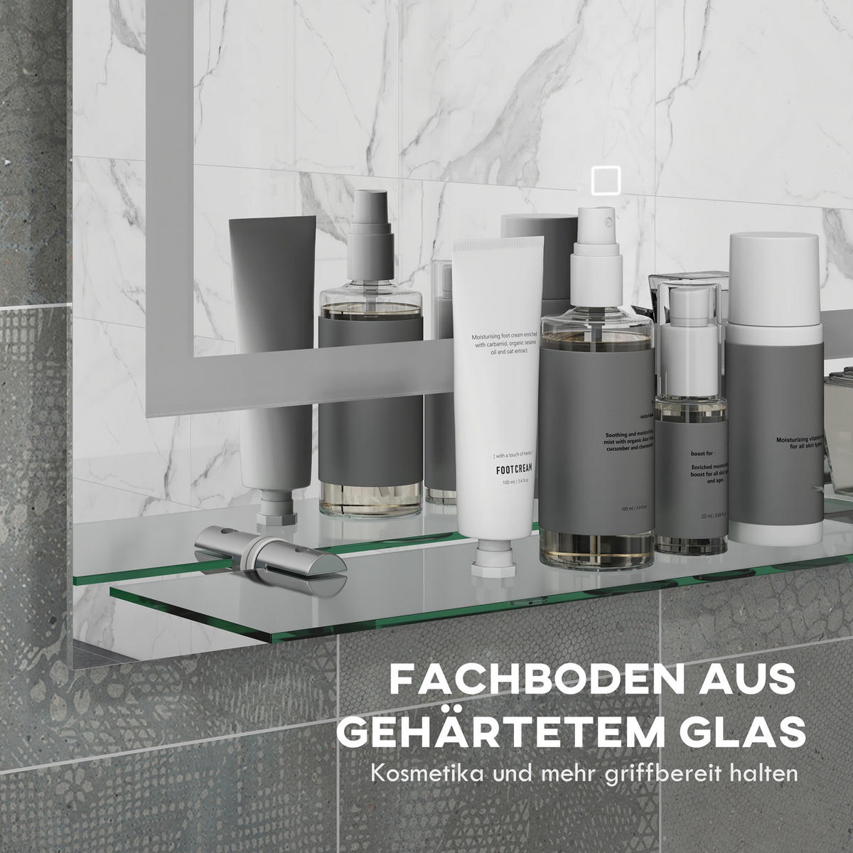 BADSPIEGEL mit Beleuchtung, Wandspiegel mit 3 Lichtfarben, Anti-Beschlag - Transparent, Glas (50/2.7/70cm) - Kleankin