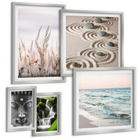 BILDER SET 5er Set - 50x50 cm & 20x30 cm & 40x60 cm Silberner Rahmen - Nachthimmel, Berge, Sterne - Silberfarben, Kunststoff (40/60cm) - TULUP